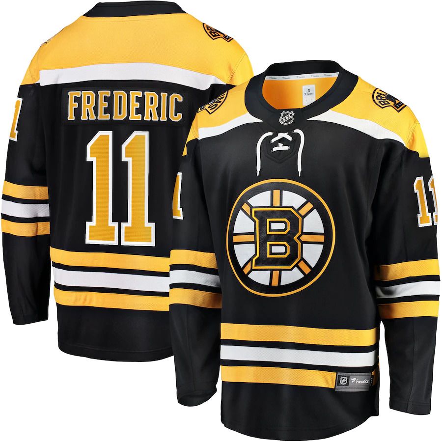 Men Boston Bruins 11 Trent Frederic Fanatics Branded Black Home Breakaway Player NHL Jersey